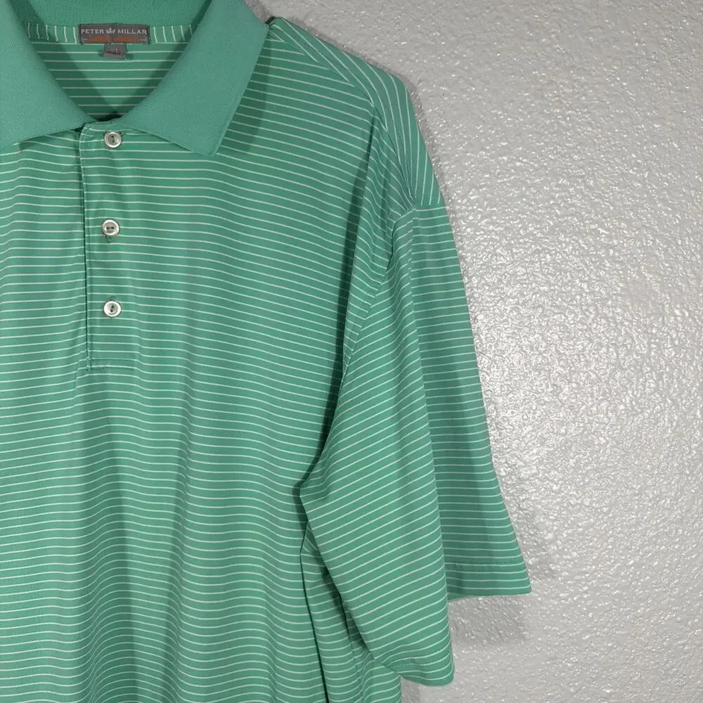 Peter Millar Summer Comfort Polo XL Mens Green White Striped Golf Performance